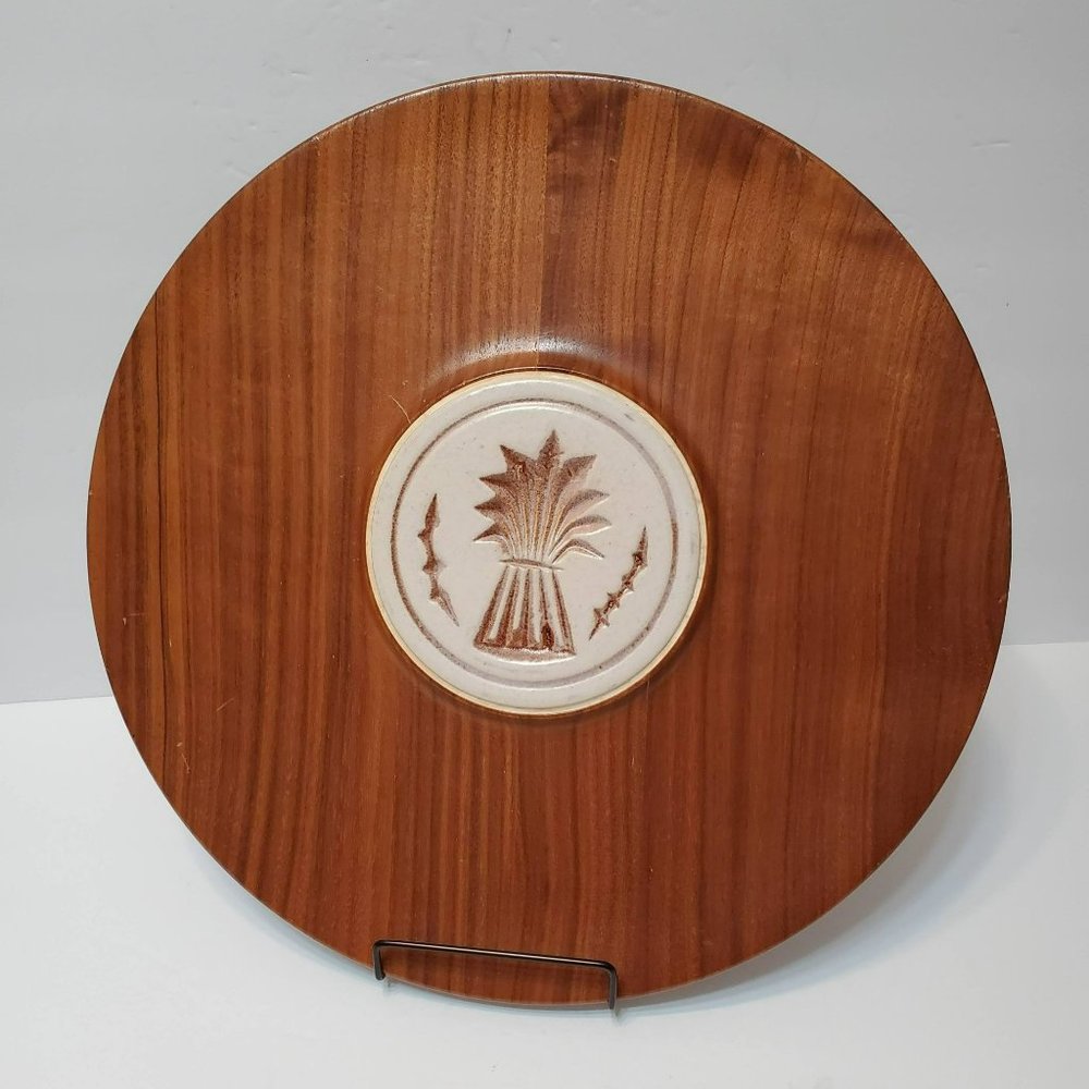 Pigeon Forge Pottery Tile Wood Tray, Vintage Mid Century, Wheat Sheaf, Signed TN